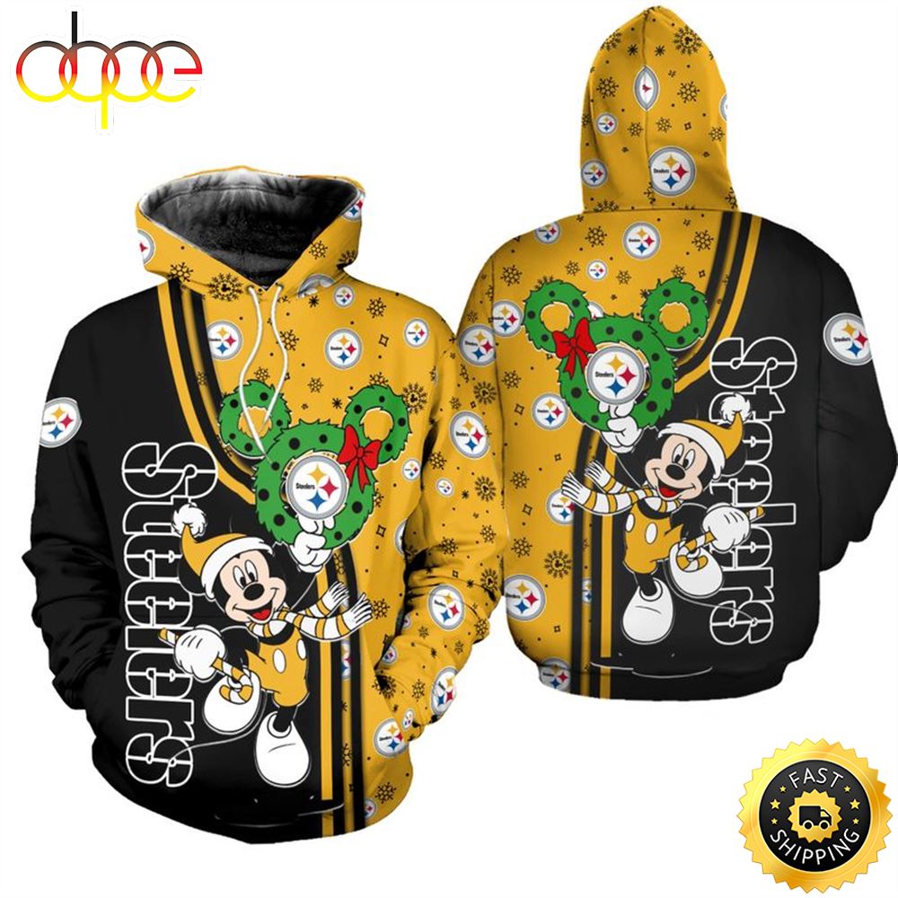 Pittsburgh Steelers Christmas Mckey Football NFL All Over Print Hoodie Shirt