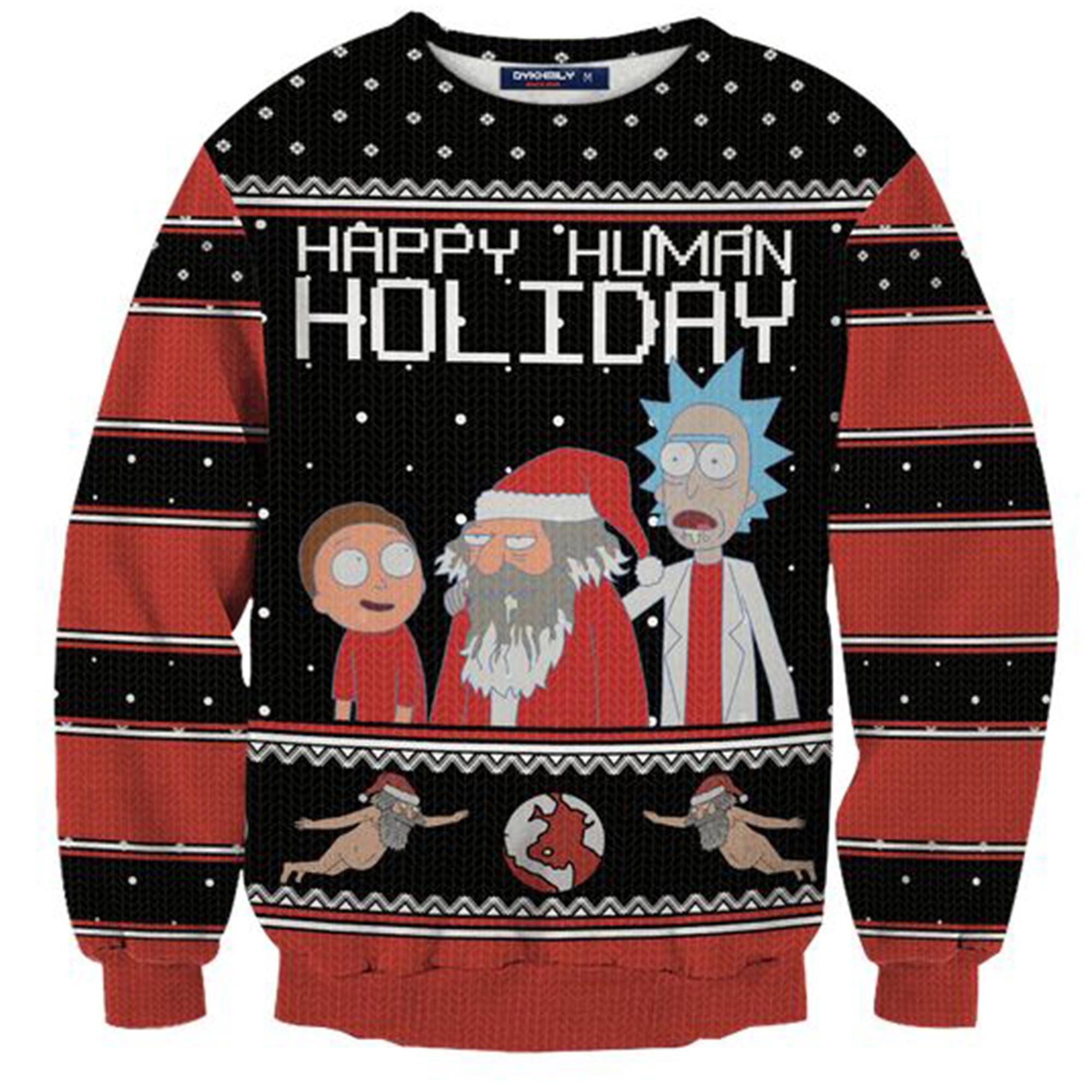 Rick And Morty Happy Human Holiday Ugly Christmas Sweater 1