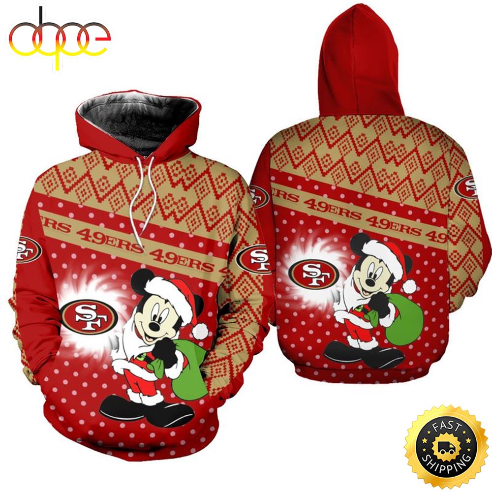 San Francisco 49ers Christmas Mickey Football NFL All Over Print Hoodie Shirt