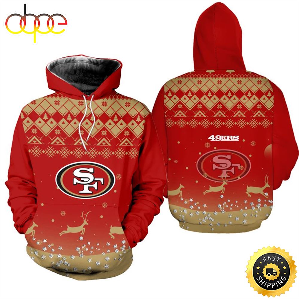 San Francisco 49ers Christmas Pattern Reindeer Football NFL All Over Print Hoodie Shirt
