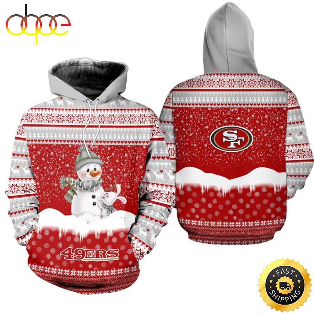 San Francisco 49ers Christmas Pattern Snowman Football NFL All Over Print Hoodie Shirt
