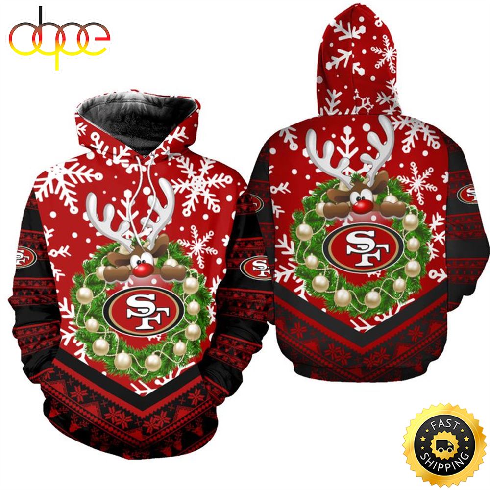 San Francisco 49ers Christmas Reindeer Football NFL All Over Print Hoodie Shirt
