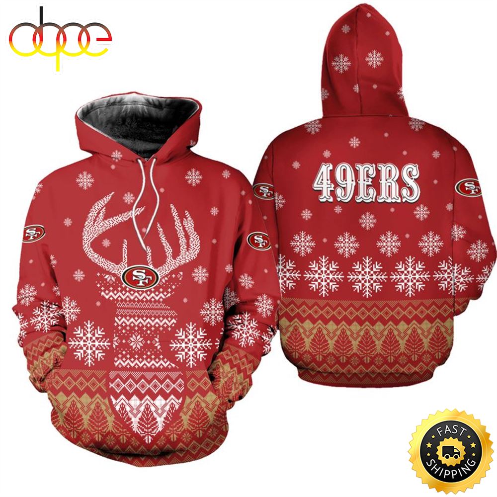 San Francisco 49ers Christmas Reindeer NFL All Over Print Hoodie Shirt