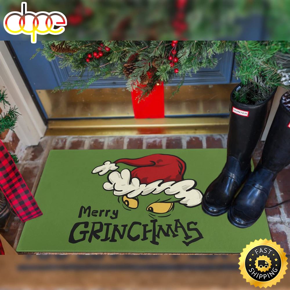 Santa Hat Merry Grinchmas Grinch Doomat Christmas Area Rug