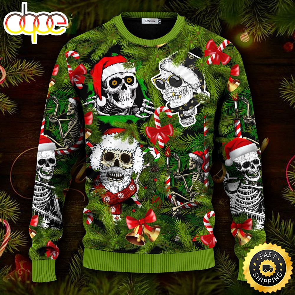Santa Skulls In Christmas Tree Skull Ugly Christmas Skull Sweater Christmas