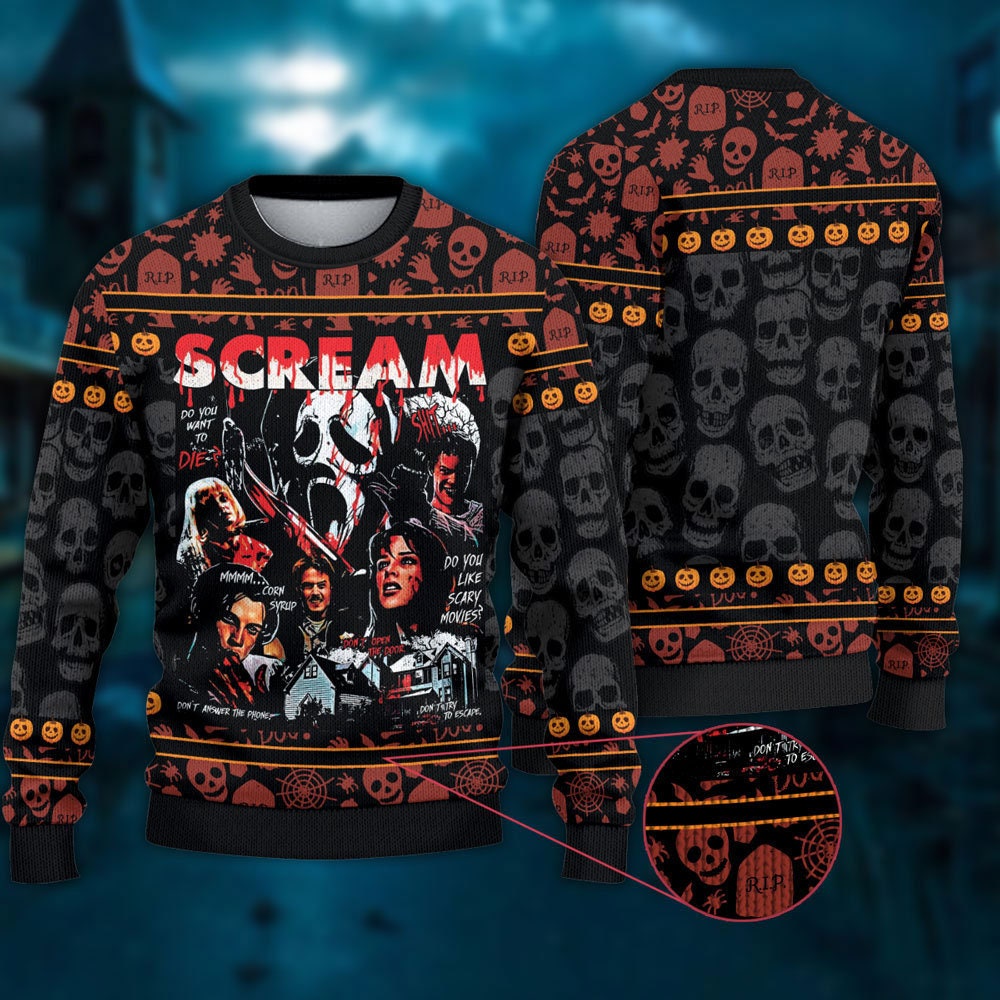 Scream Movie Characters Ugly Christmas Sweater 1