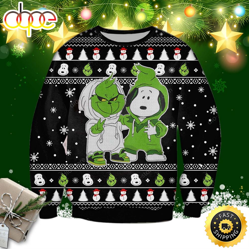 Snoopy And Grinch Costume Switch Ugly Christmas Sweater