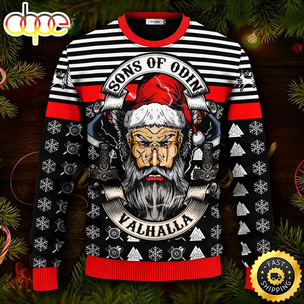 Sons Of Odin Valhalla Viking Ugly Christmas Skull Sweater Christmas