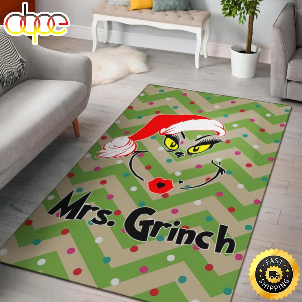Sweet Mrs. Grinch Minimal Face Xmas Hat Grinch Area Rug