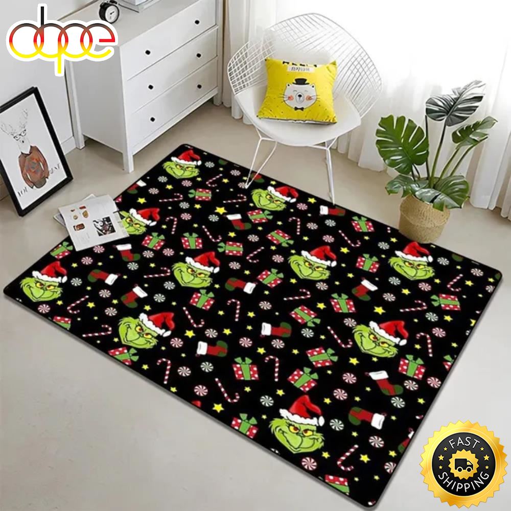 The Grinch Christmas Funny Christmas Candy Pattern Grinch Christmas Rug