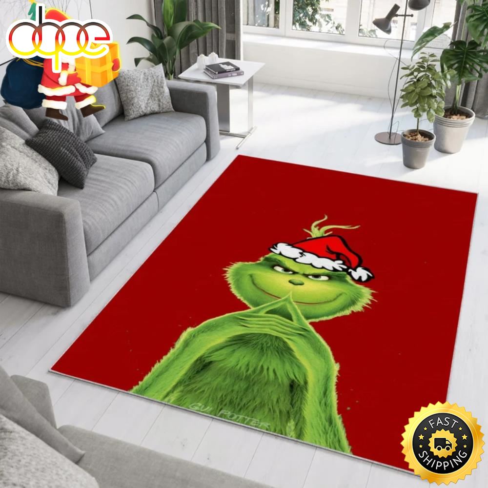The Grinch Merry Xmas 2022 Red Background Grinch Christmas Rug