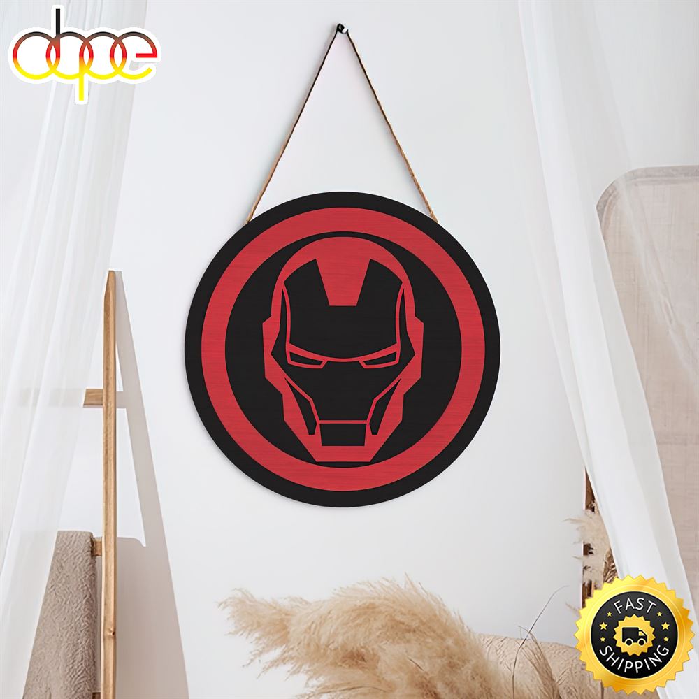 The Invincible Iron Man Round Wood Marvel Sign