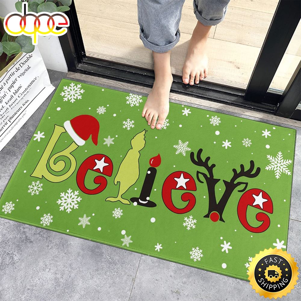 The Grinch Christmas Doormat Believe Welcome Mat