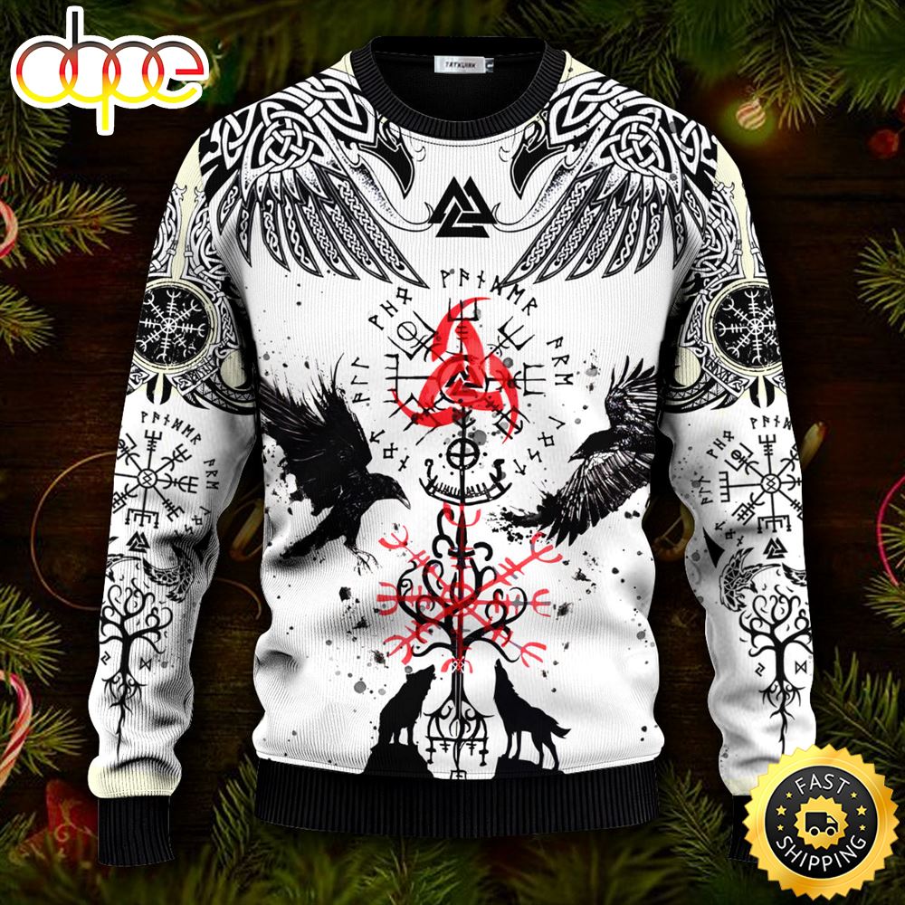 Unique Vegvisir Cool Viking Ugly Christmas Skull Sweater Christmas