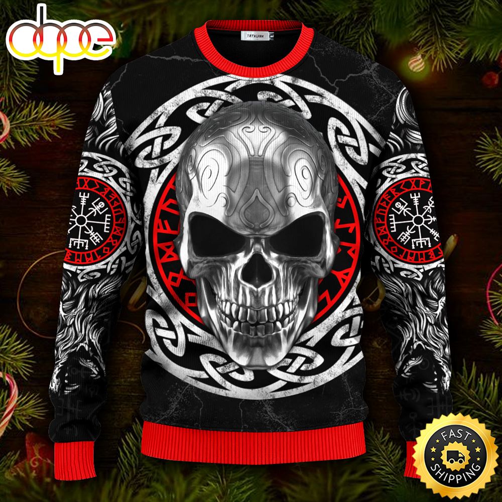 Vegvisir Symbol Skull Viking Ugly Christmas Skull Sweater Christmas