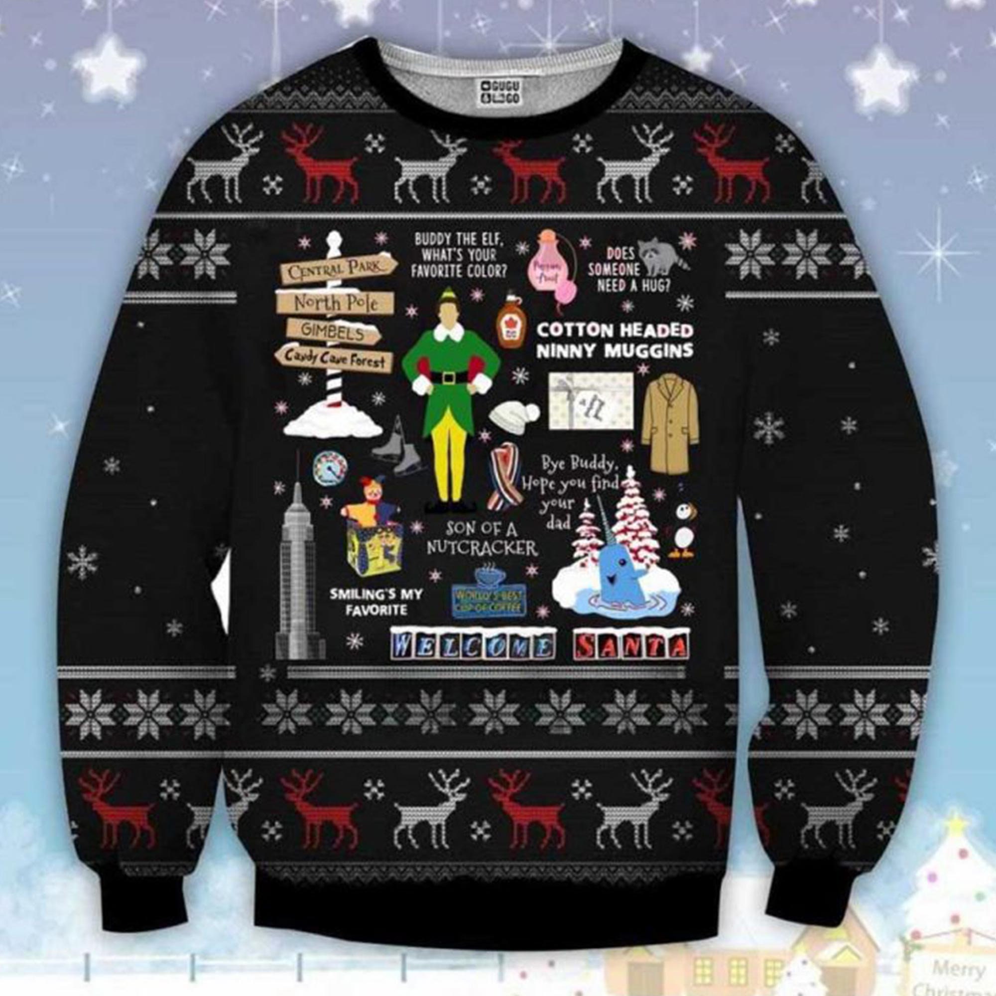 Welcome Santa Xmas ELF Noel Ugly Christmas Sweater 1