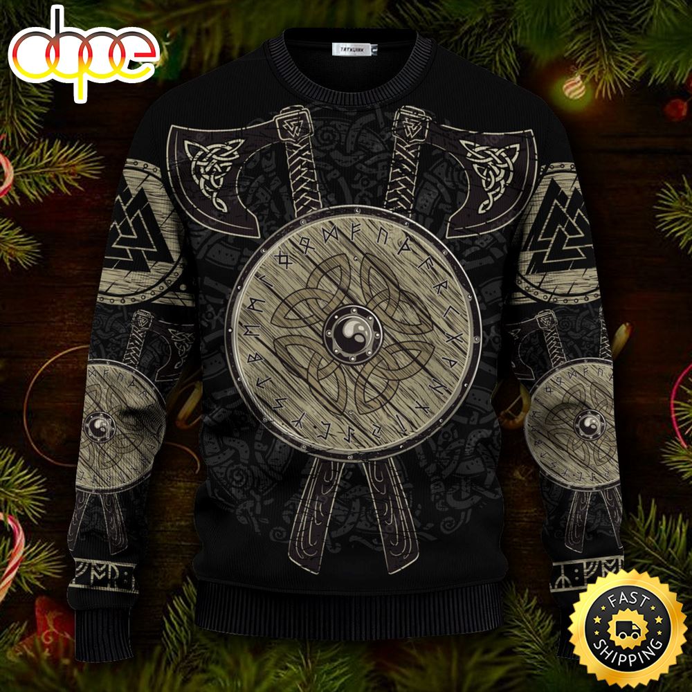 Yinyang Old War Vegvisir Viking Ugly Skull Sweater Christmas