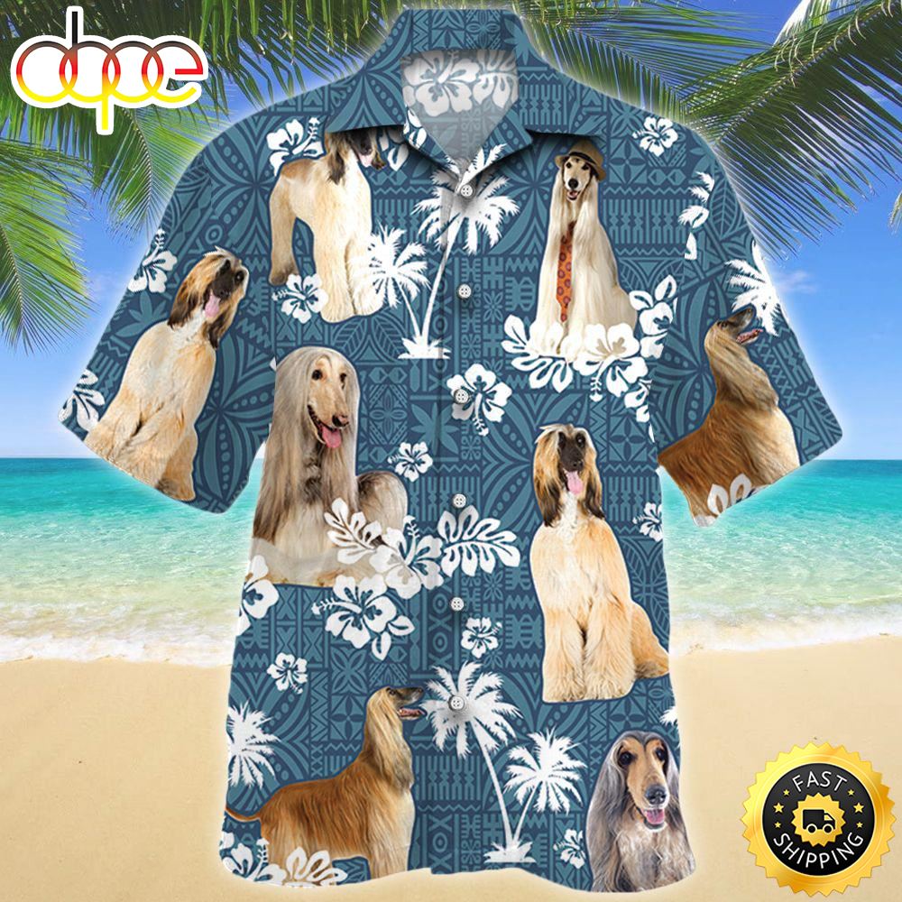 Afghan Hound Dog Blue Tribal Pattern Hawaiian Shirts Men Dog Hawaiian Shirt Best Gifts For Dog Lovers 1