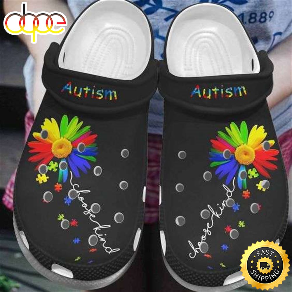 Autism Awareness Day Daisy Flower Choose Kind Puzzle Pieces Crocs Crocband Clog Shoes