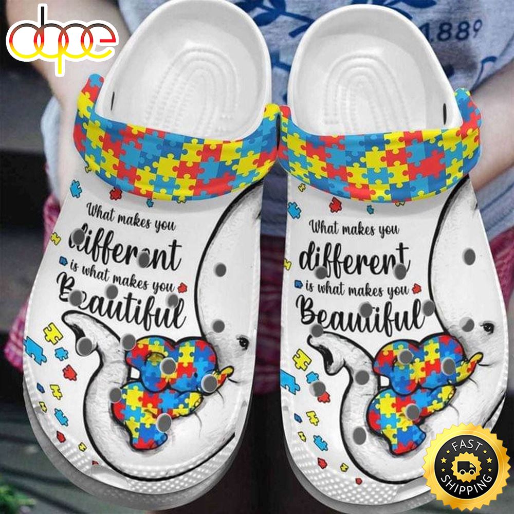 Autism Awareness Day Elephant Mom And Her Baby Different Makes You Beautiful Puzzle Piece Crocs Crocband Clog Shoes