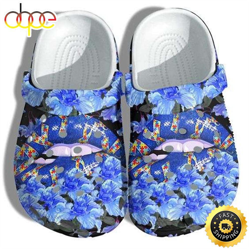 Autism Awareness Day Sexy Blue Lips Ribbon Puzzle Pieces Crocs Crocband Clog Shoes