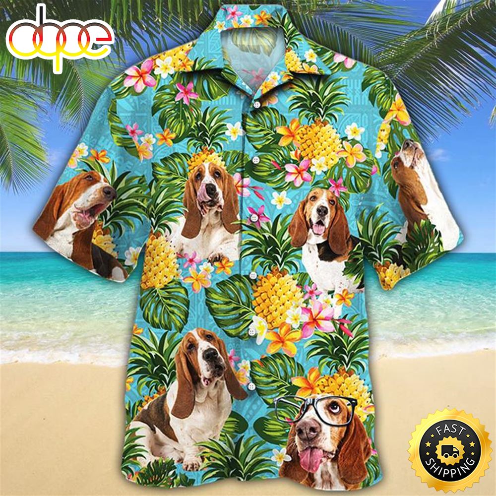 Basset Hound Dog Pineapple Hawaiian Shirts Men Dog Hawaiian Shirt Best Gifts For Dog Lovers 1