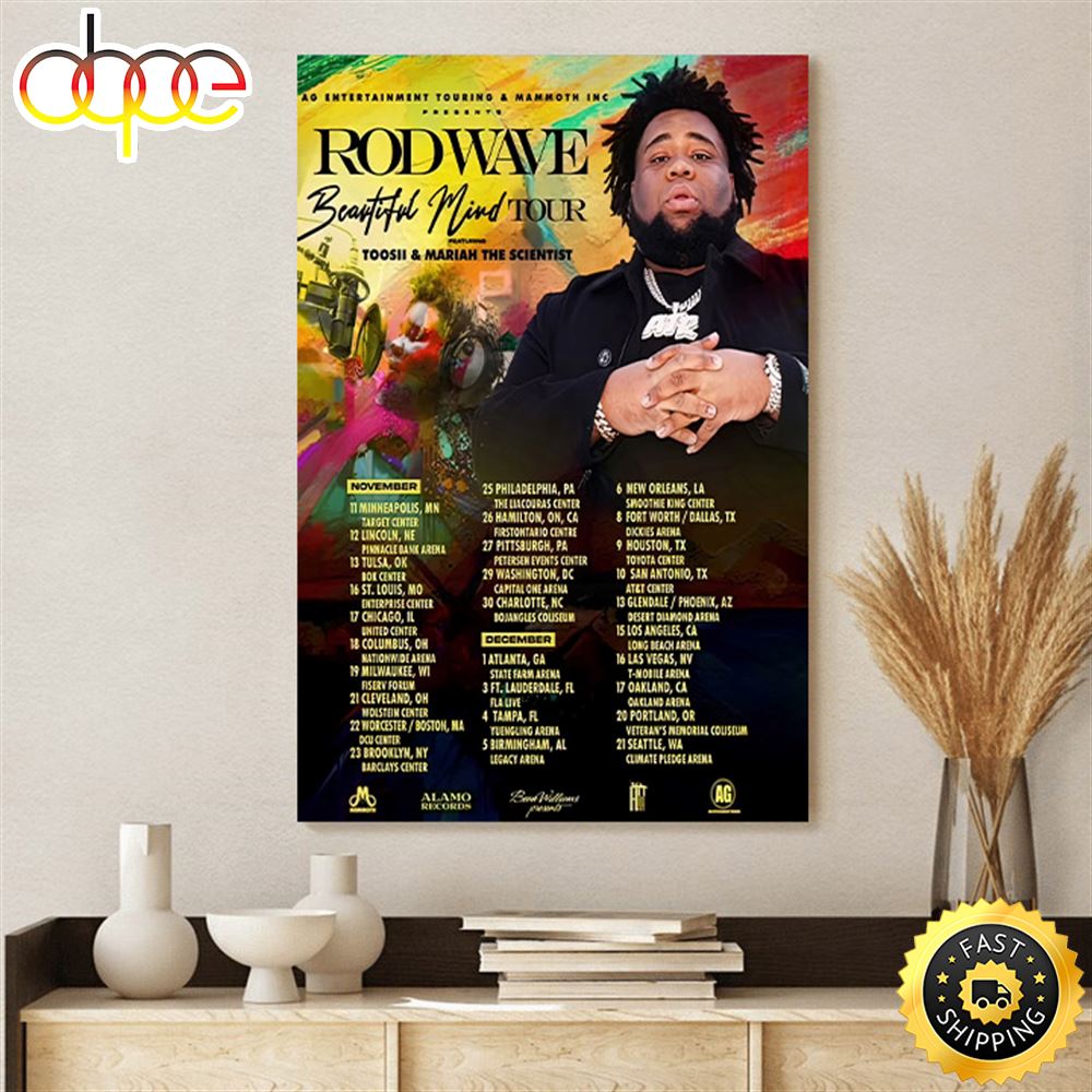 Beautiful Mind Tour 2022 Rod Wave Poster Canvas 1