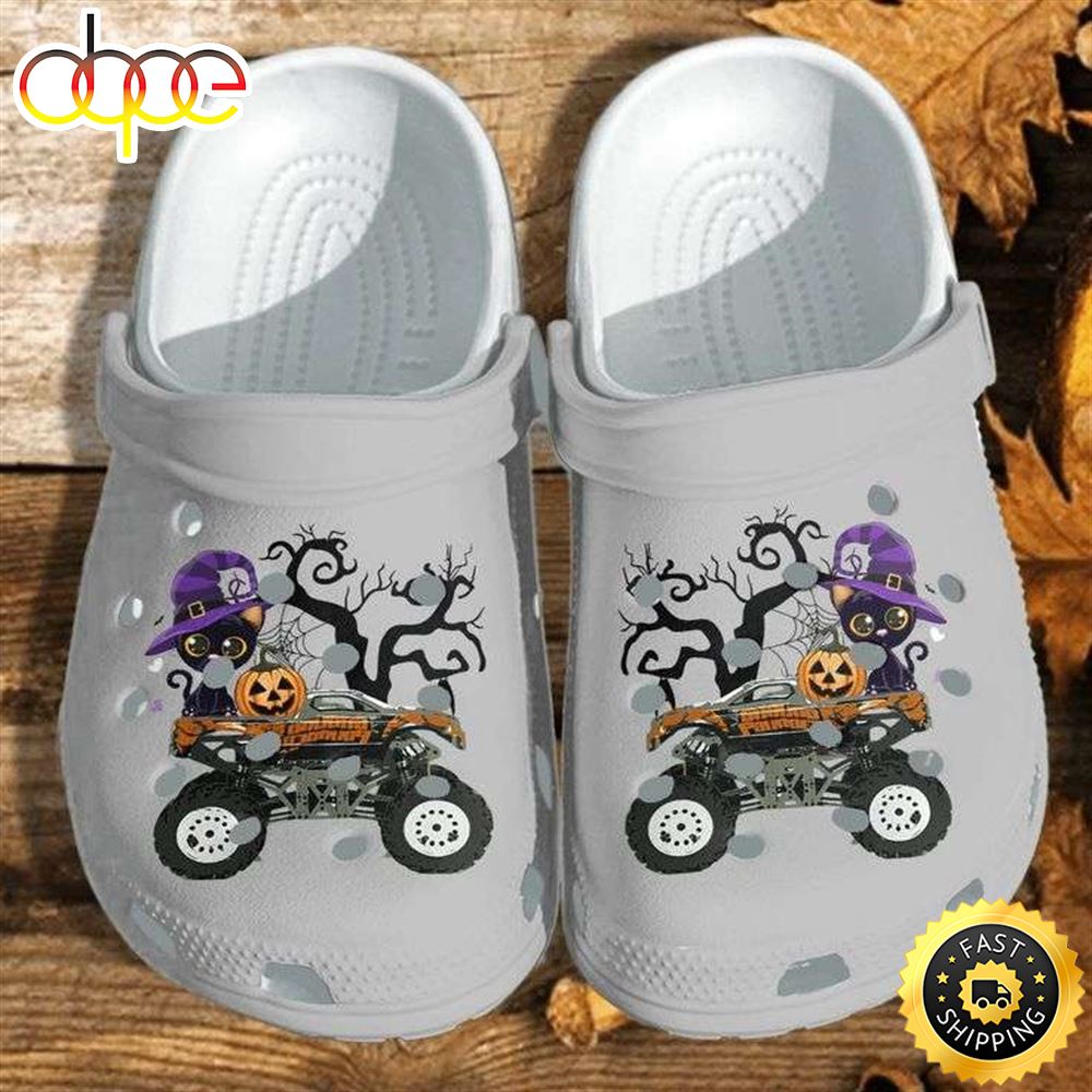 Black Cat Magic Truck Halloween Crocs Crocband Clogs Shoes