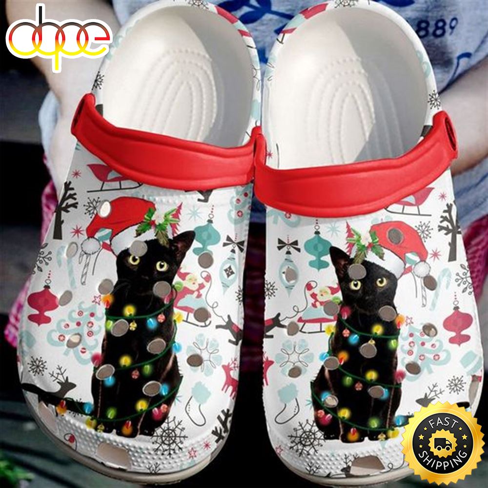 Black Cat Santa Hat Christmas Pattern Crocs Crocband Clog Shoes