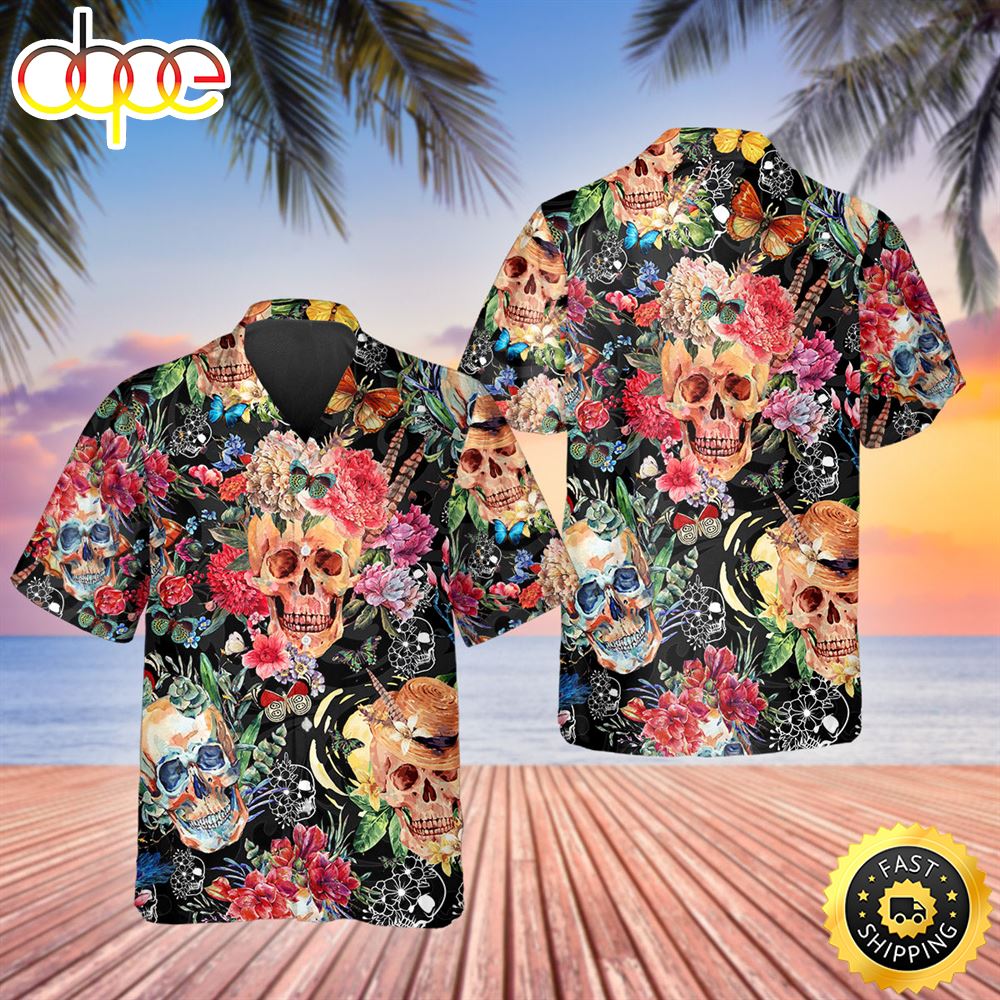 Blossom Flower Skull Hawaiian Shirt Hawaiian Shirt For Men Best Hawaiian Shirts 1