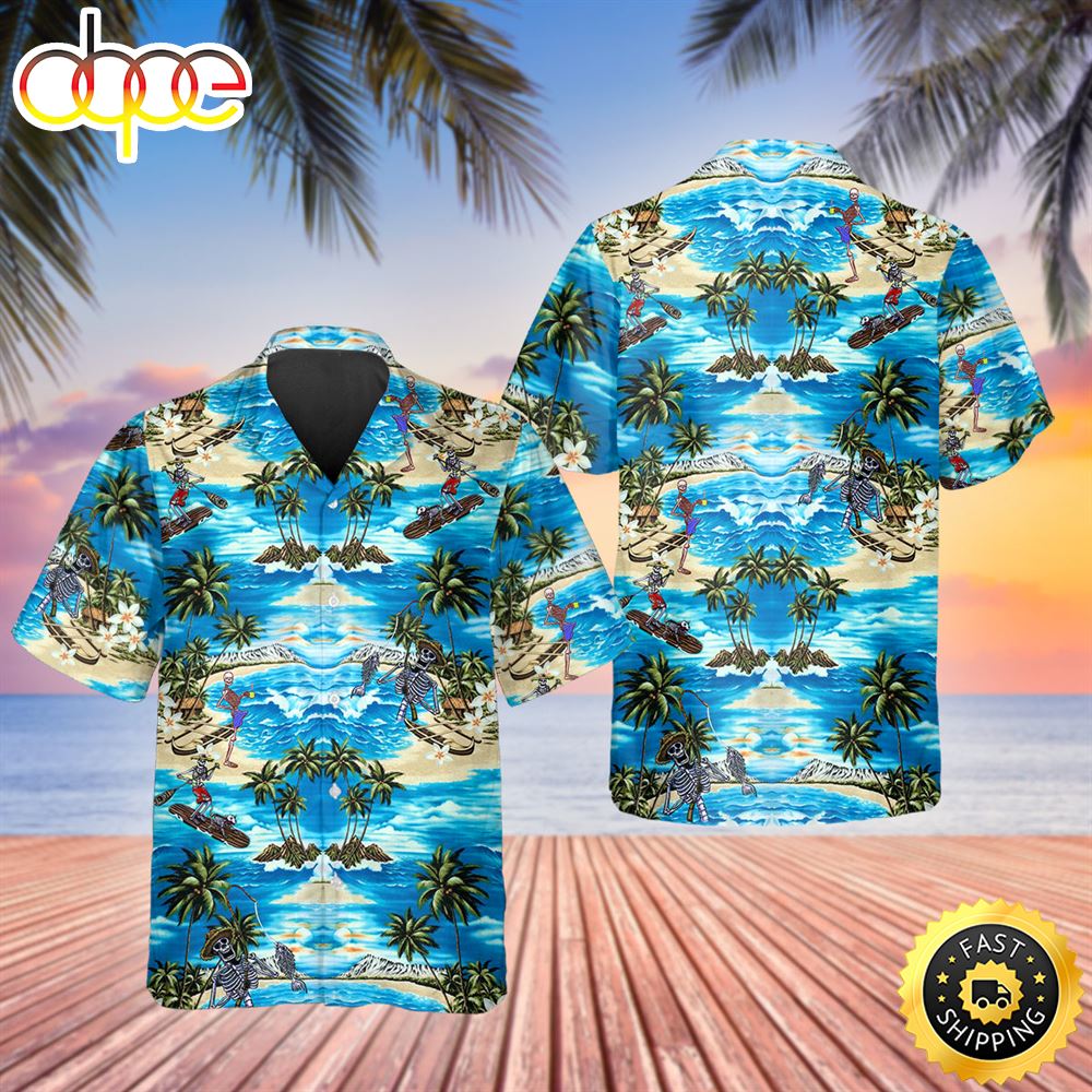 Blue Beach With Coconut Skull Hawaiian Shirt Hawaiian Shirt For Men Best Hawaiian Shirts 1