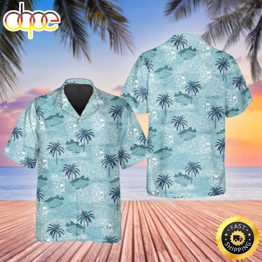 Blue Tropical Skull With Coconut Tree Hawaiian Shirt Hawaiian Shirt For Men Best Hawaiian Shirts 1