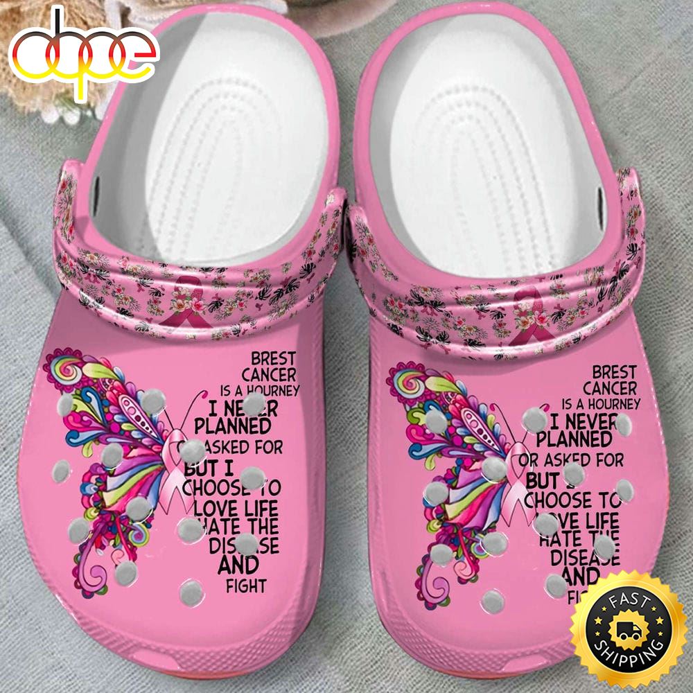 Breast Cancer Awareness Crocs Butterfly Text Crocs Clogs Crocband Shoes