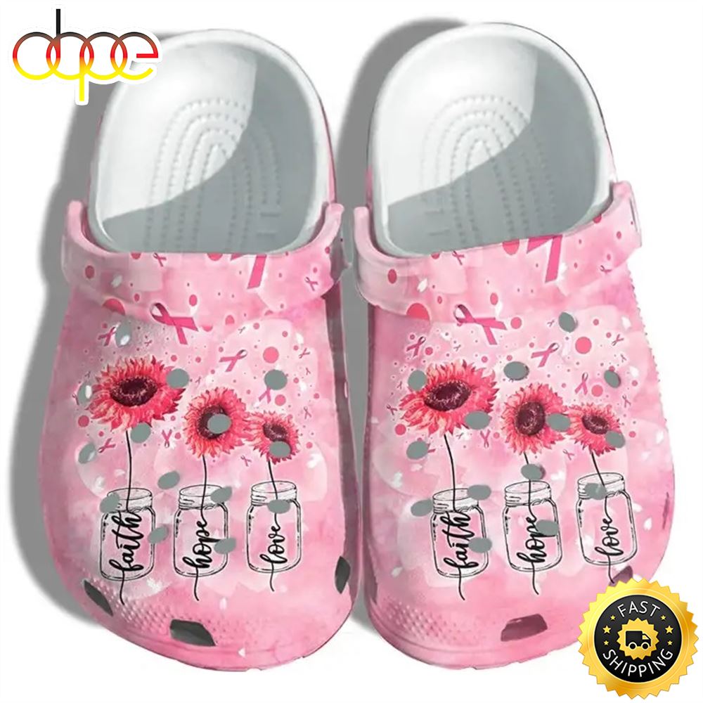 Breast Cancer Awareness Crocs Pink Ribbon Faith Hope Love Sunflower Crocs Clogs Crocband Shoes