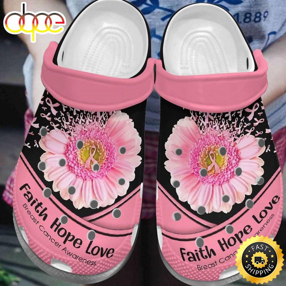 Breast Cancer Awareness Faith Hope Love Daisy Flower Crocs Crocband Clog Shoes
