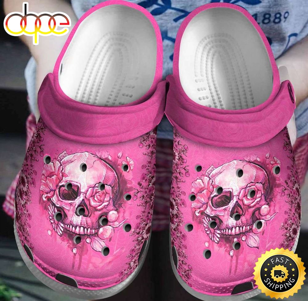 Breast Cancer Awareness Pink Skull Crocs Crocband Clog Shoes 1