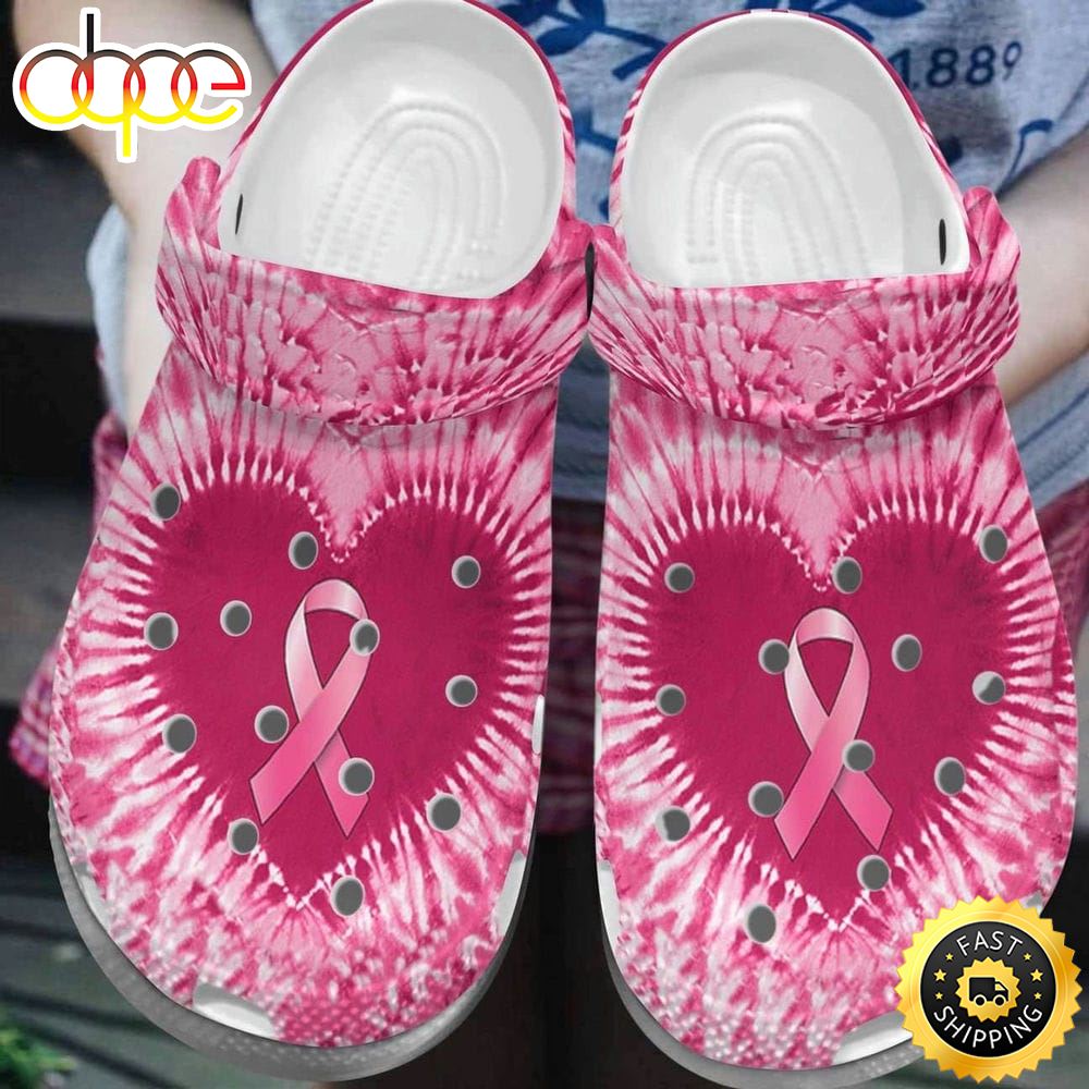 Breast Cancer Crocs Heart Tie Dye Crocs Clogs Crocband Shoes