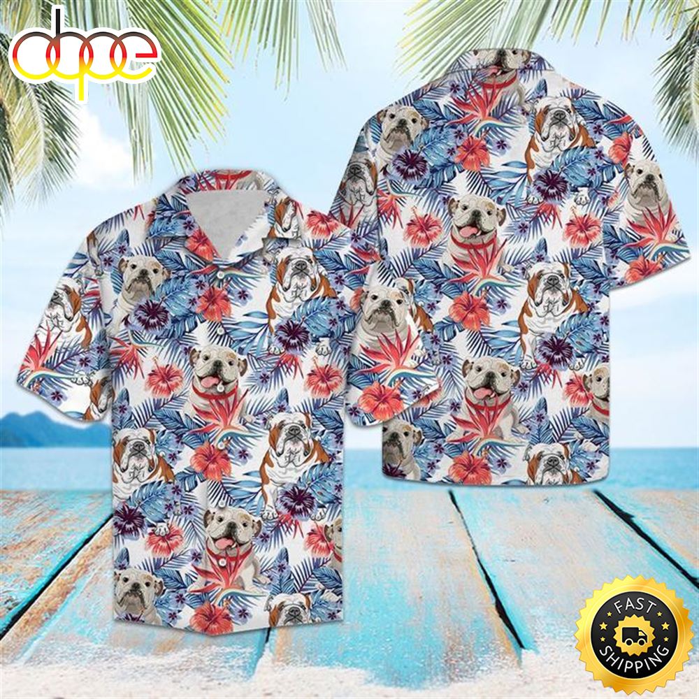 Bulldog Hibiscus Flower Hawaiian Shirts Men Dog Hawaiian Shirt Best Gifts For Dog Lovers 1