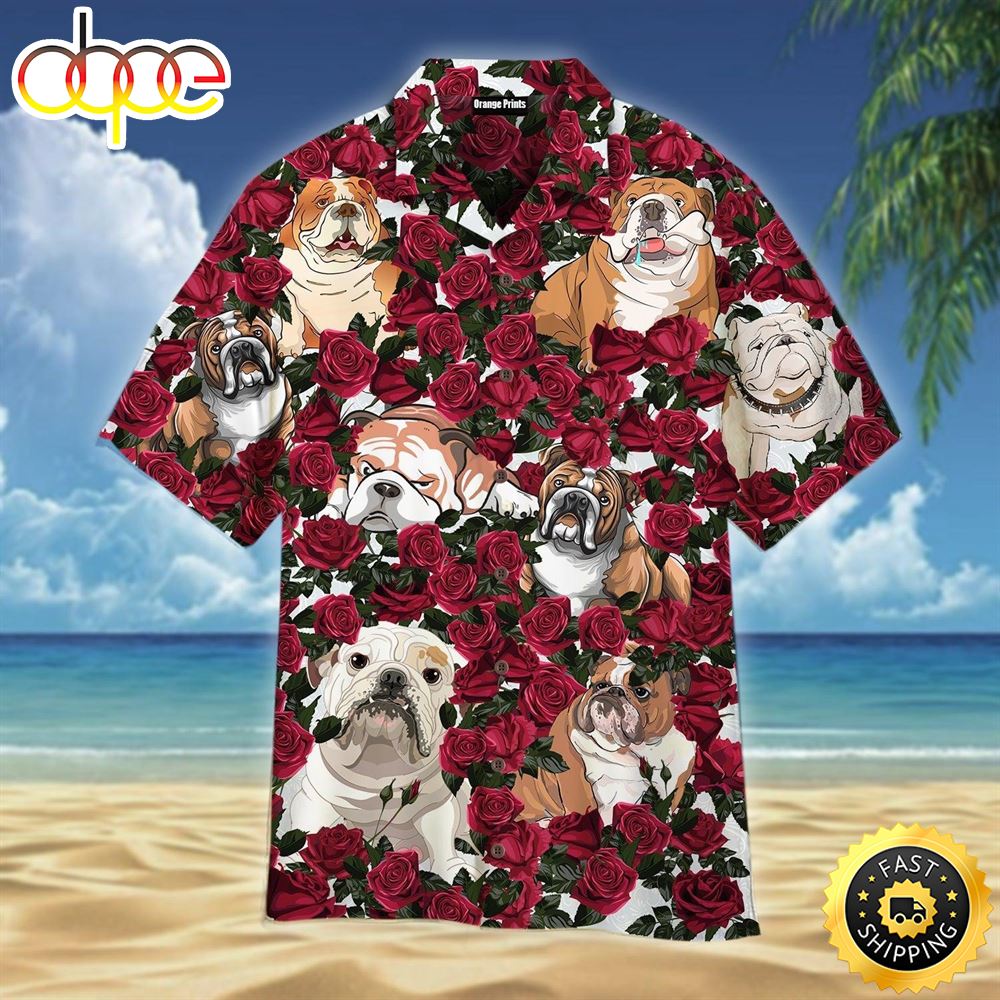 Bulldog Love Rose Hawaiian Shirts Men Dog Hawaiian Shirt Best Gifts For Dog Lovers 1