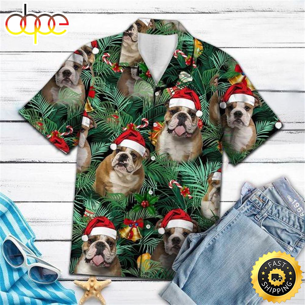 Bulldog With Santa Hat Hawaiian Shirts Men Dog Hawaiian Shirt Best Gifts For Dog Lovers 1