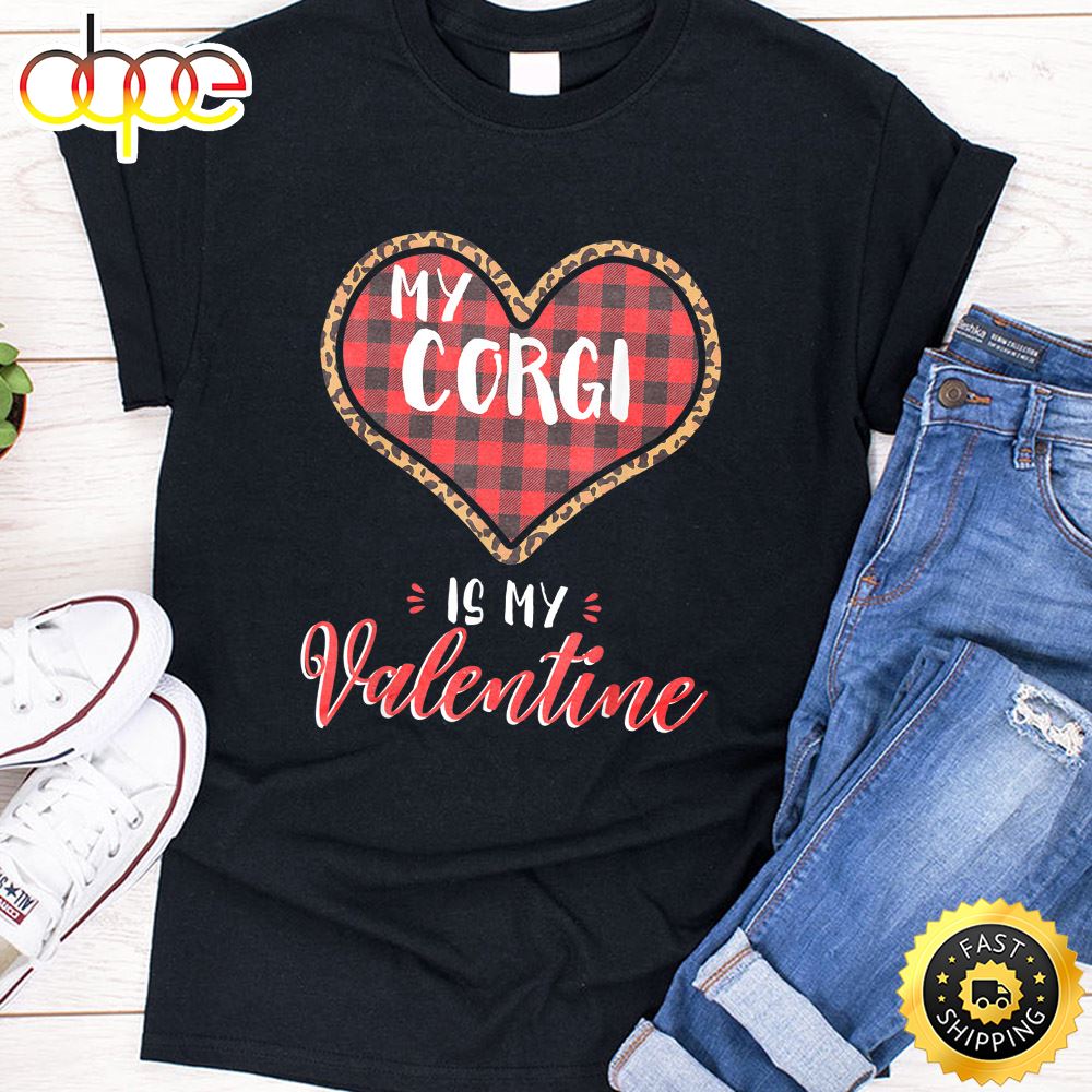 Cardigan Welsh Corgi Is Valentine Dog Leopard Buffalo Plaid T Shirt