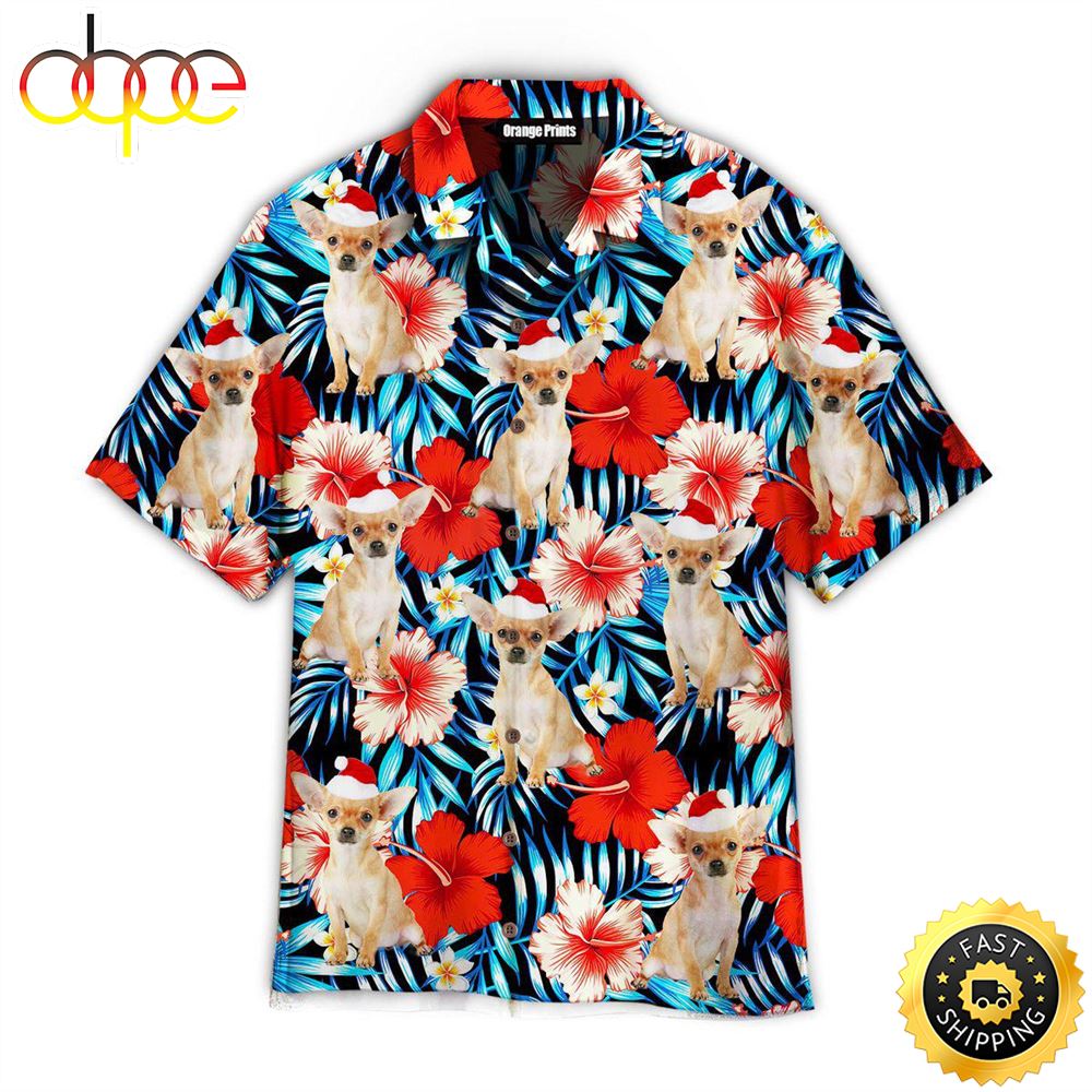 Chihuahua Xmas Dog With Red Floral Tropical Hawaiian Shirts Men Dog Hawaiian Shirt Best Gifts For Dog Lovers 1