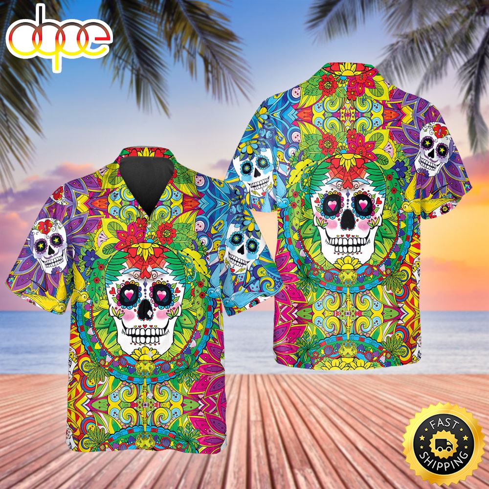Colorful Sugar Skull Hawaiian Shirt Hawaiian Shirt For Men Best Hawaiian Shirts 1