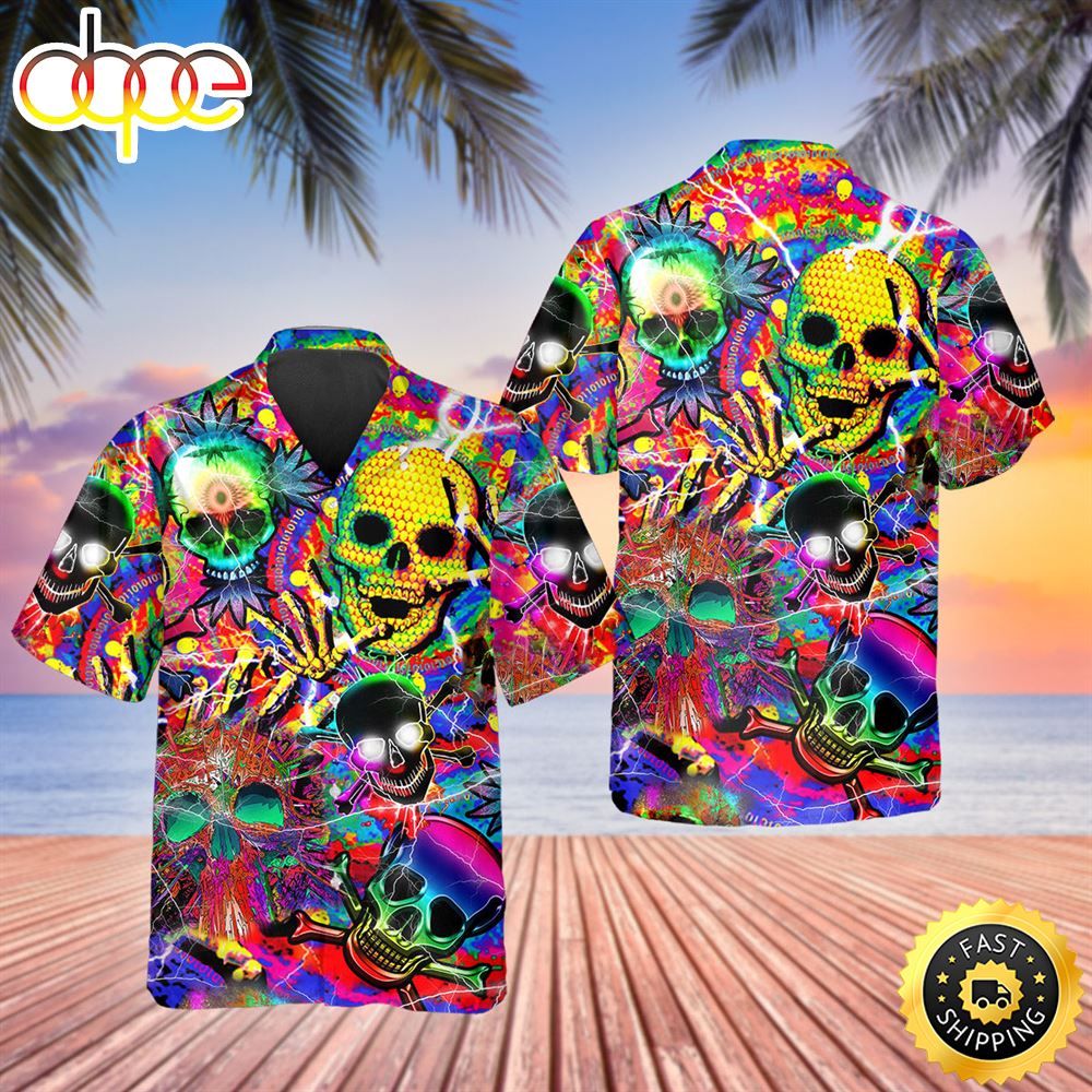 Crazy Neon Skull Hawaiian Shirt Hawaiian Shirt For Men Best Hawaiian Shirts 1