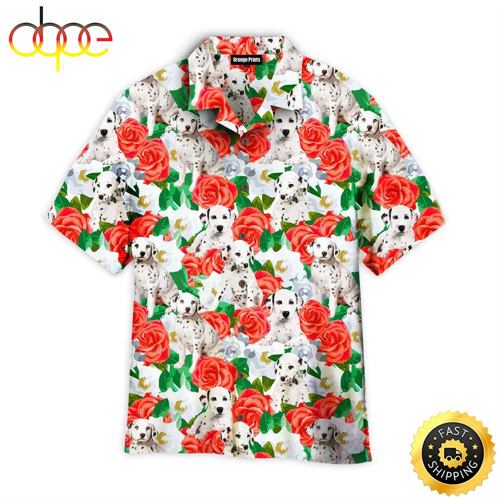 Dalmatins Dog In Red Flowers Hawaiian Shirts Men Dog Hawaiian Shirt Best Gifts For Dog Lovers 1