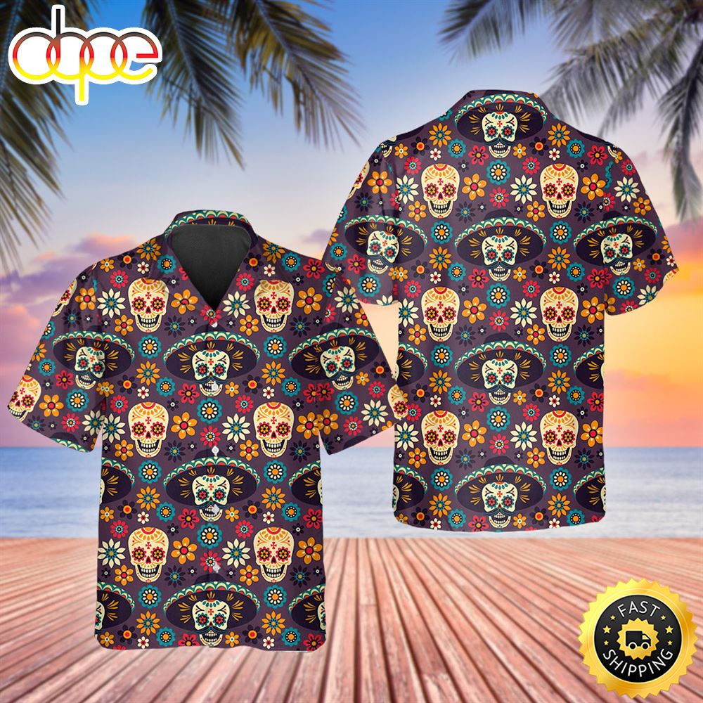 Day Of The Dead Pattern Skull Hawaiian Shirt Hawaiian Shirt For Men Best Hawaiian Shirts 1