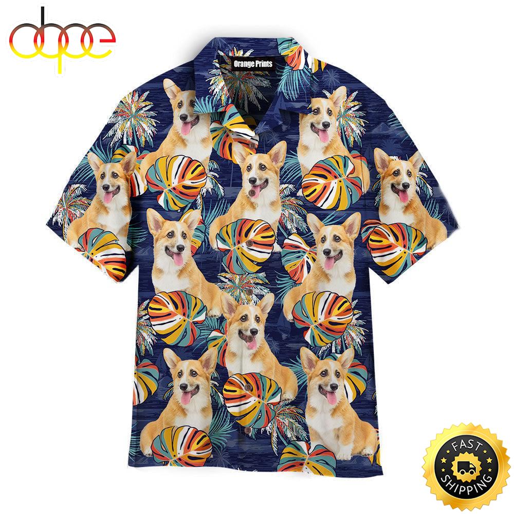 Dog Corgi Puppy Palm Leaves Pattern Hawaiian Shirts Men Dog Hawaiian Shirt Best Gifts For Dog Lovers 1