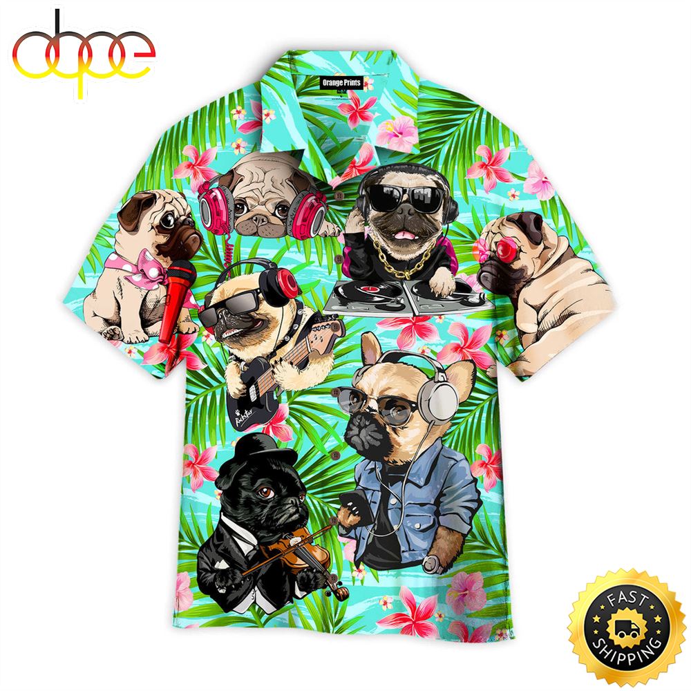 Dog Feeling Music With Pugs Hawaiian Shirts Men Dog Hawaiian Shirt Best Gifts For Dog Lovers 1