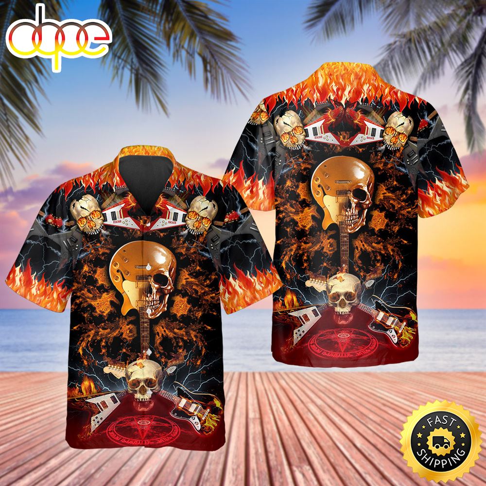 Electric Guitar Skull Hawaiian Shirt Hawaiian Shirt For Men Best Hawaiian Shirts 1