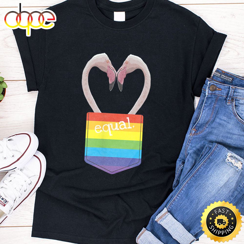 Equal LGBT Valentine Heart T Shirt Flamingo Pocket Print